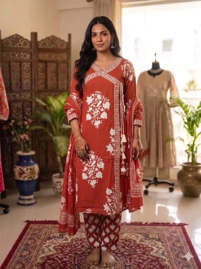 Rust Orange Angrakha Suit