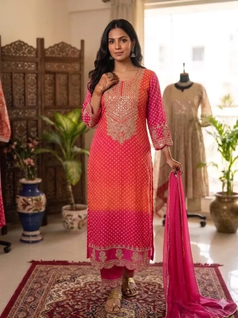 Ombré Bandhani Pink Suit