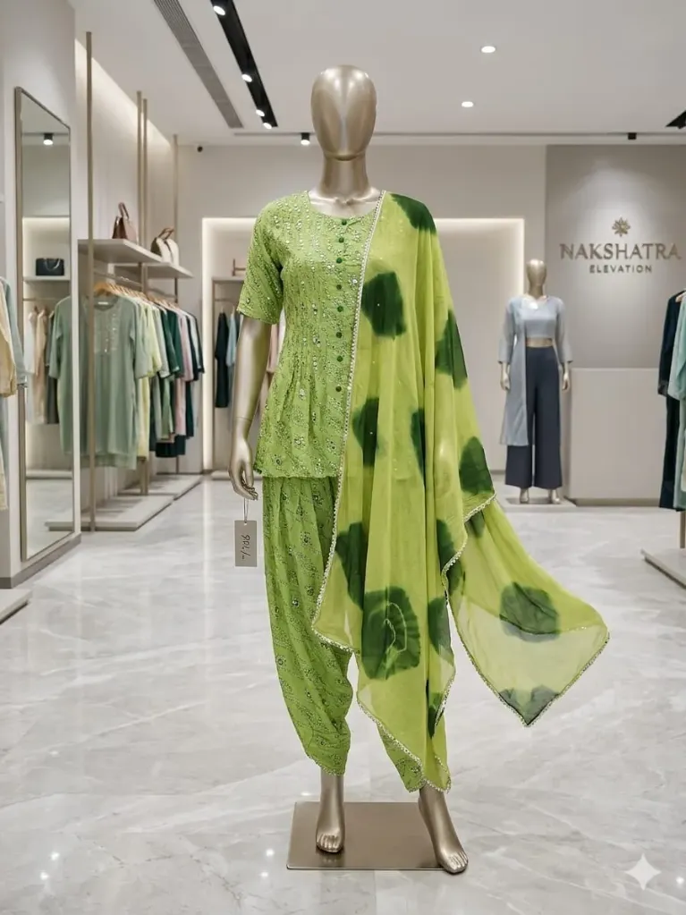 Lime Green Peplum & Dhoti Set