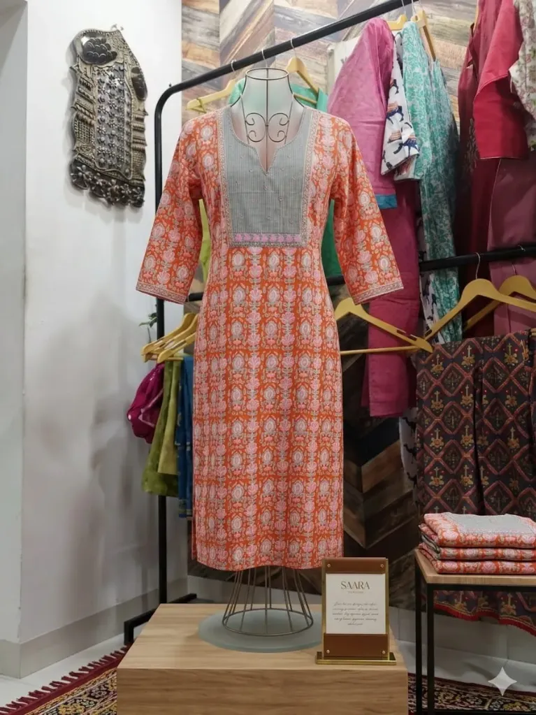 Tangerine Floral Print Kurta