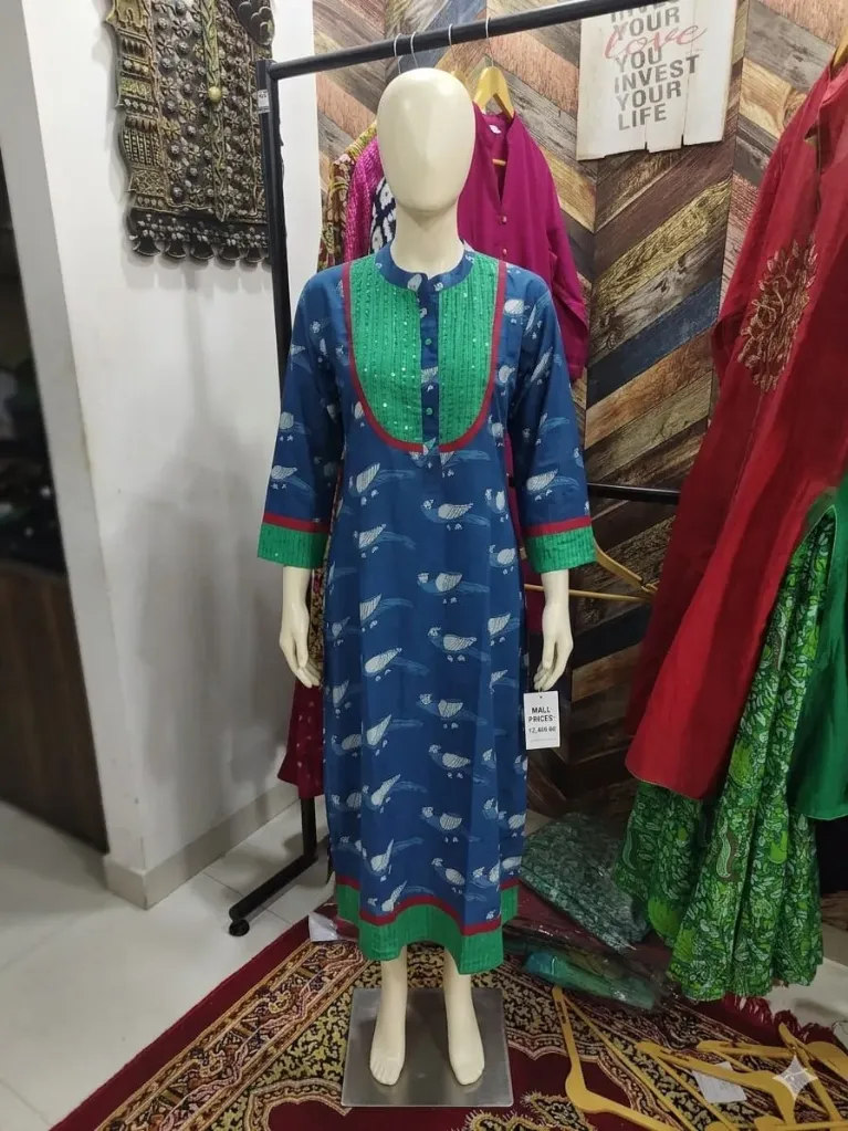 Indigo Bird Print Fusion Kurta