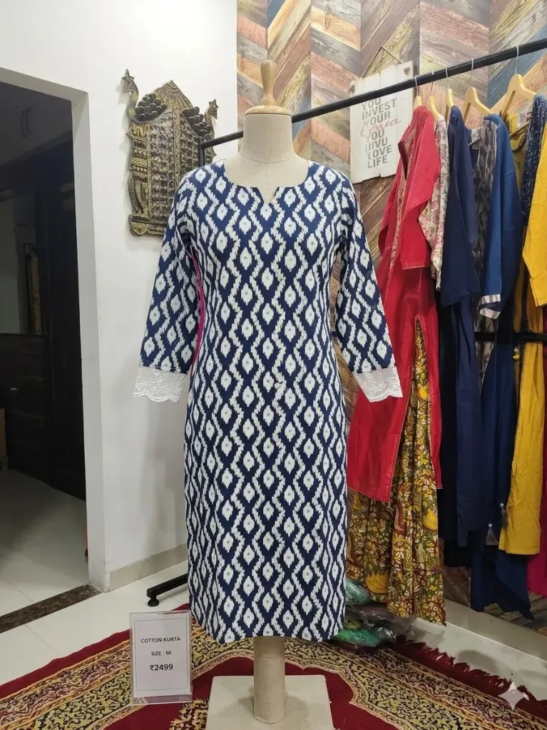 Classic Navy & White Ikat Kurta