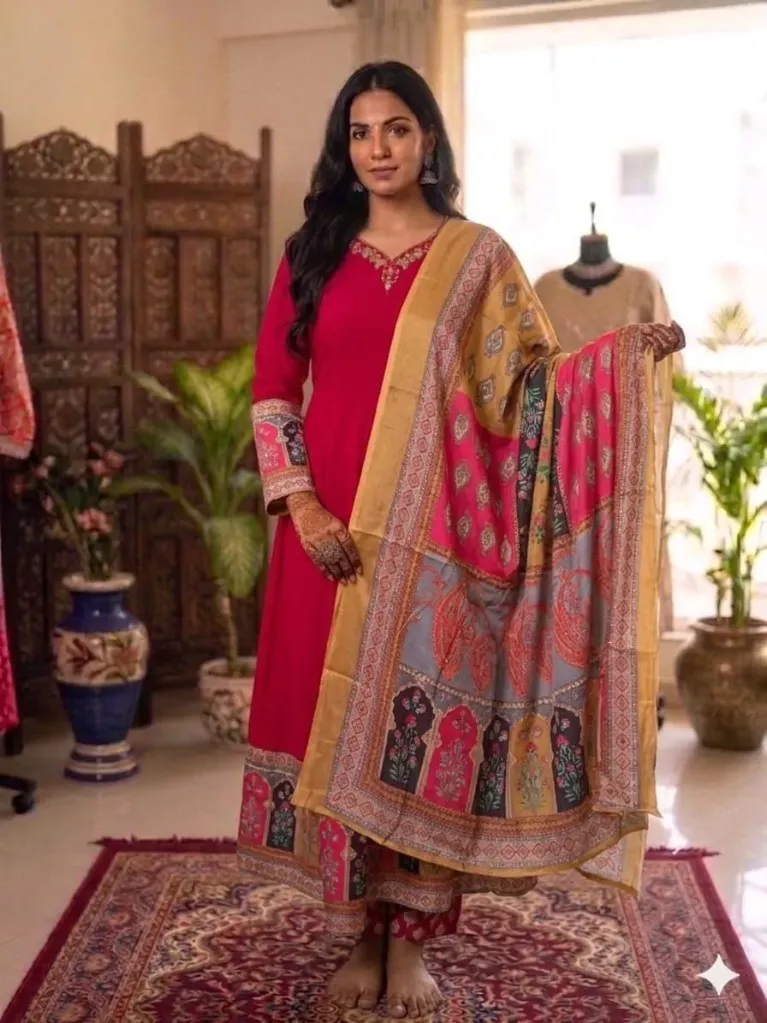 Deep Fuchsia Kashmiri Print Set